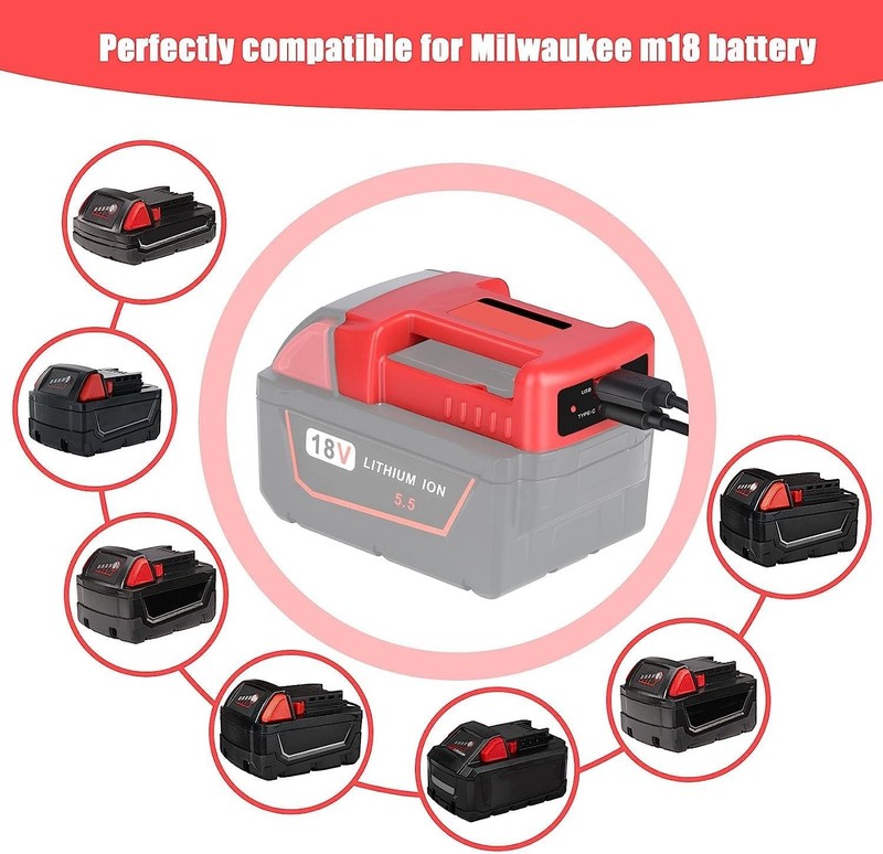 2-Pack USB Charger Adapter for Milwaukee M18 Battery Type-C & USB Adapter only gallery
