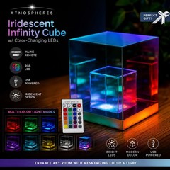 Iridescent Infinity Cube, Atmospheres LED Light Cube, Multi-Color, Remote, NEW
