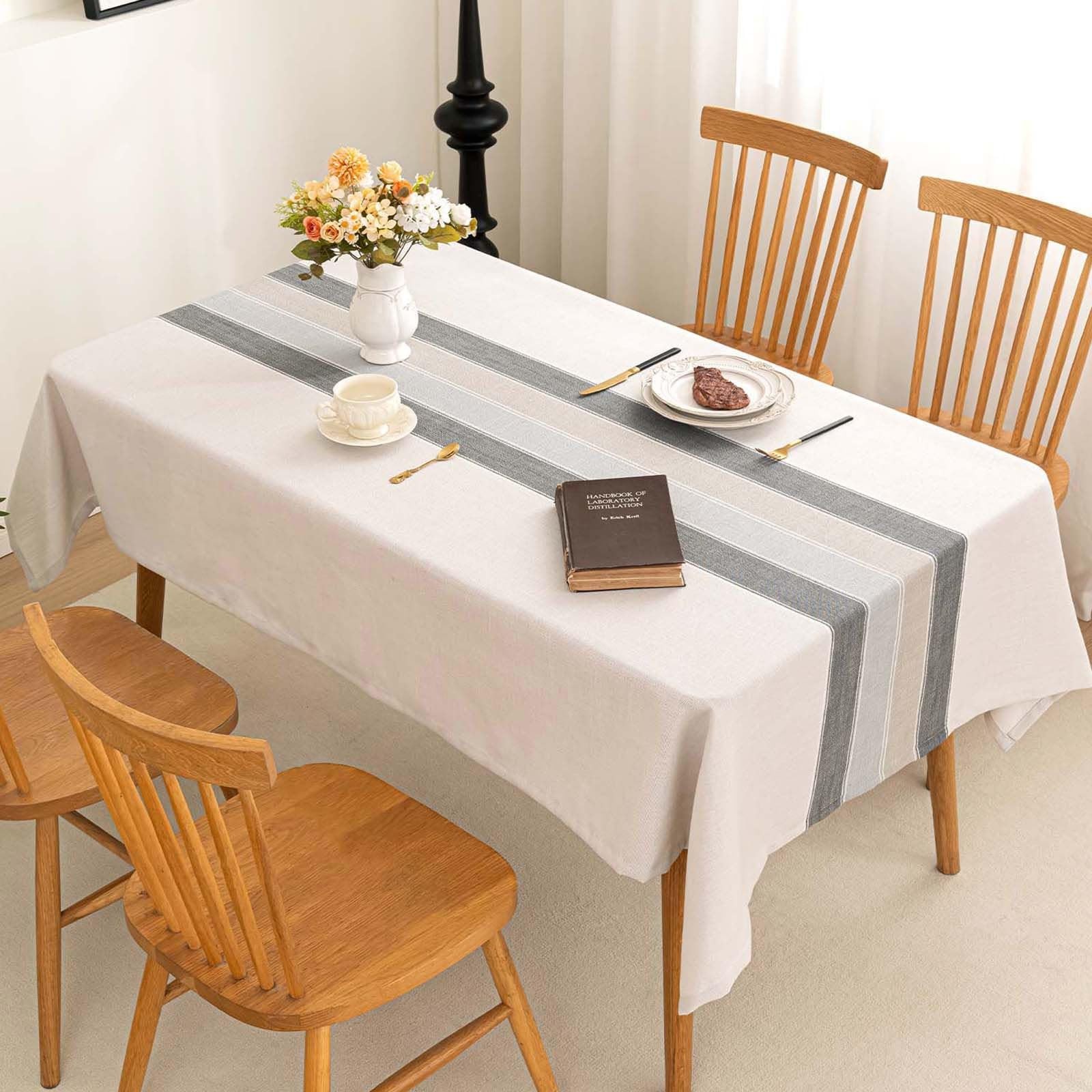 Rectangle Table Cloth Cotton Linen Waterproof Embroidery Tablecloth Rustic Fa... gallery