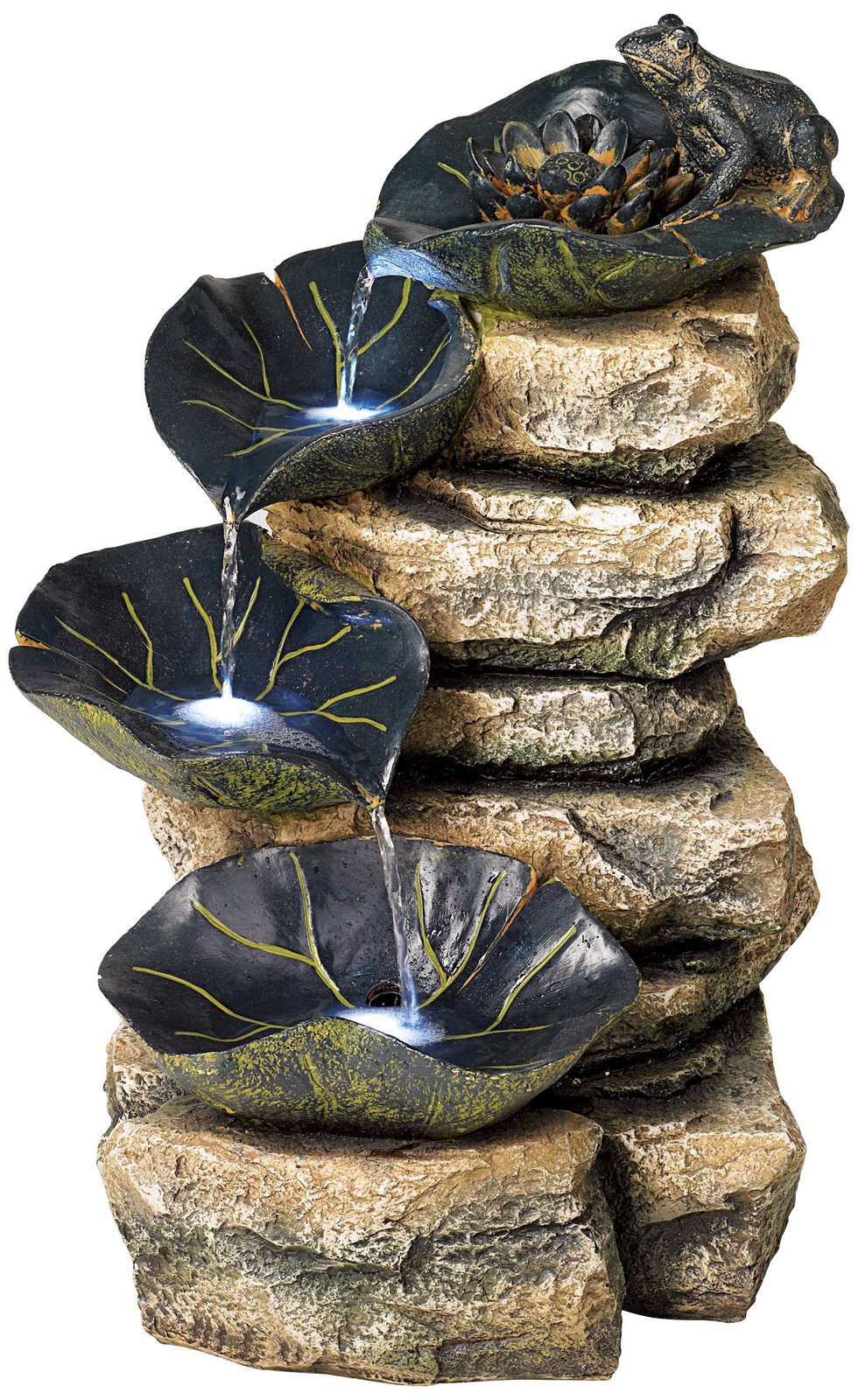 Frog and Four Lily Pad Rustic Outdoor Floor Water Fountain LED Light 21" Yard gallery