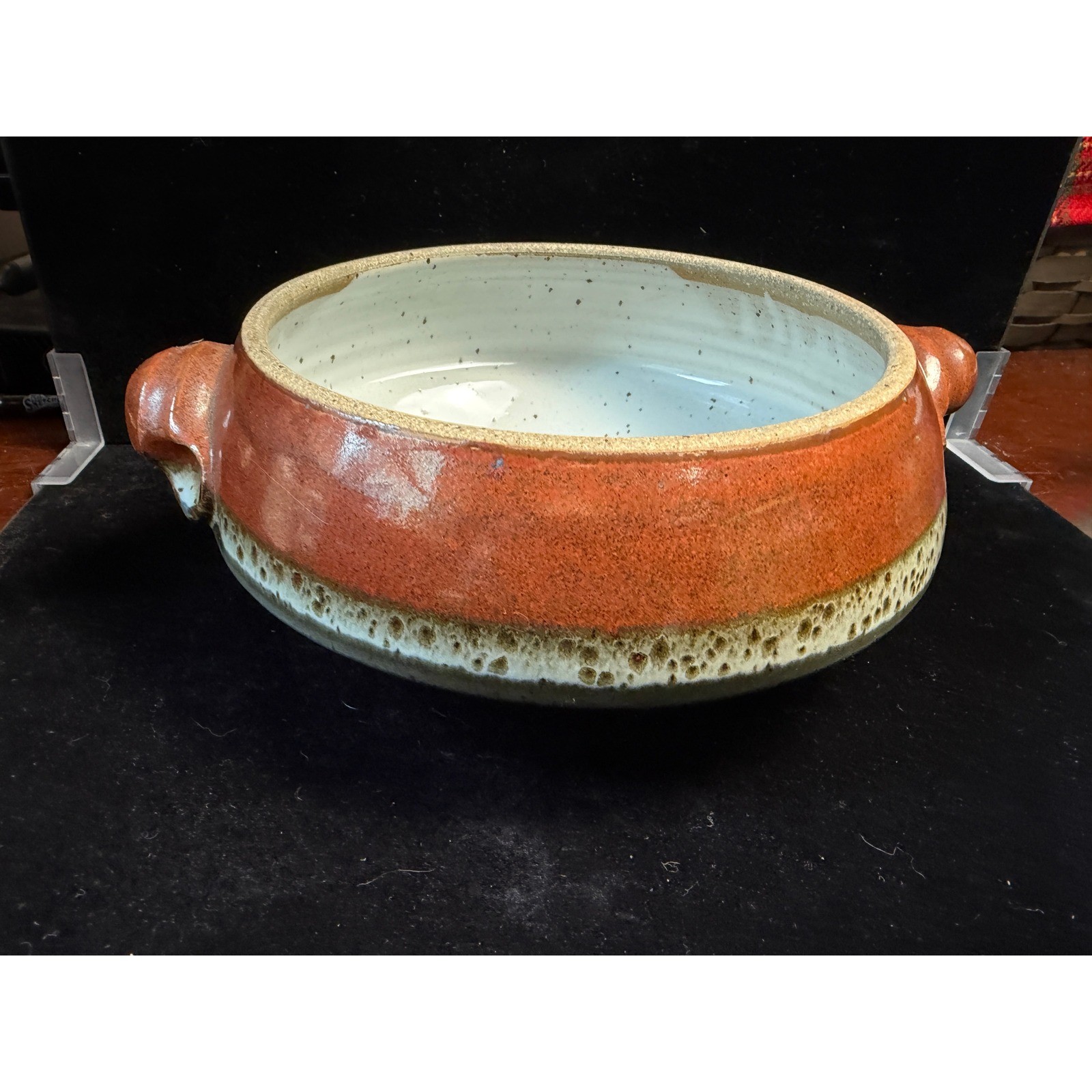 Handmade Studio Pottery Serving Bowl with Handles Terracotta Speckled Glaze gallery