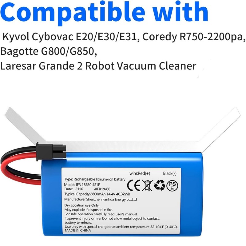 Replace Battery For Coredy R750-2200pa, G800, G850/ Kyvol E20, E30, E31 Robot gallery