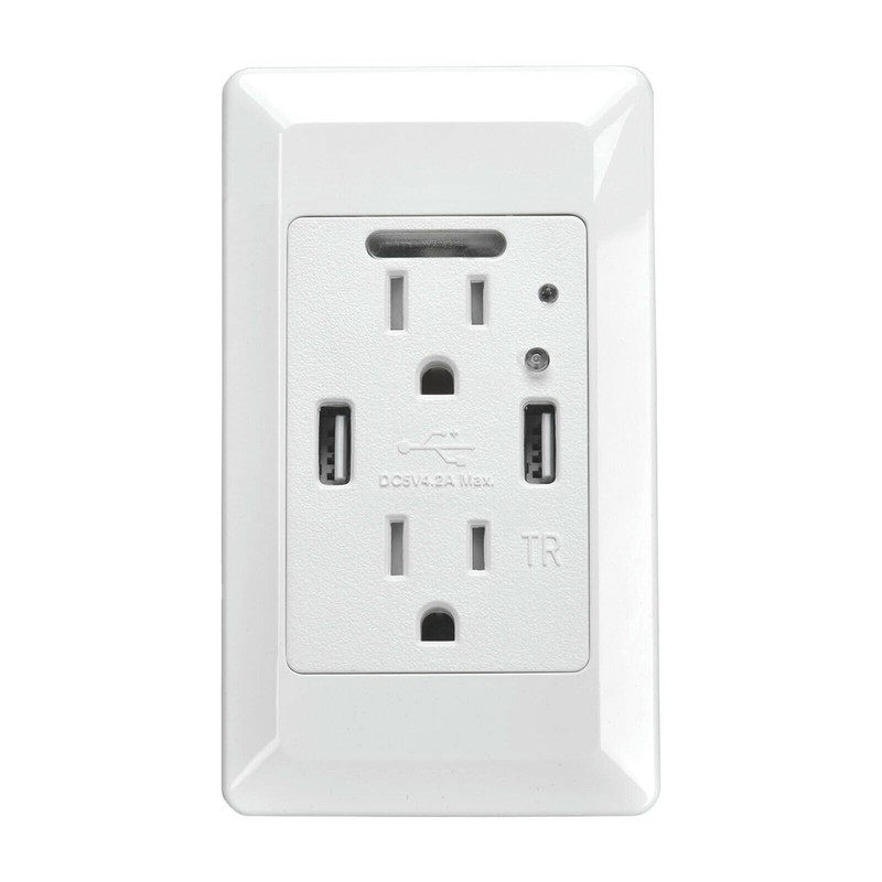 Electrical Dual USB Wall Outlet with LED Night Light Tamper Resistant Receptacle gallery