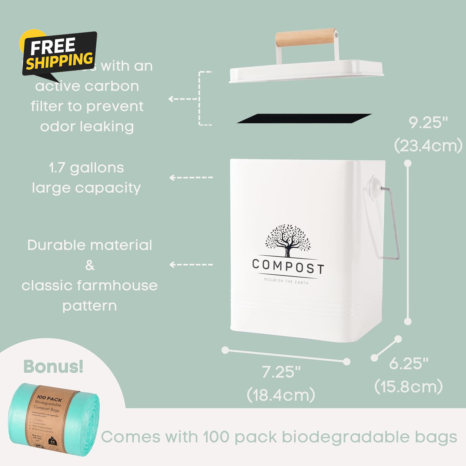Kitchen Compost Bin, 1.7 Gallon Countertop Compost Bin with Lid, Indoor Compost gallery
