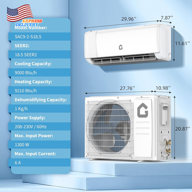 9000 BTU Mini Split AC W/Remote Control19 SEER2 Cools up to 450 Sq. Ft gallery
