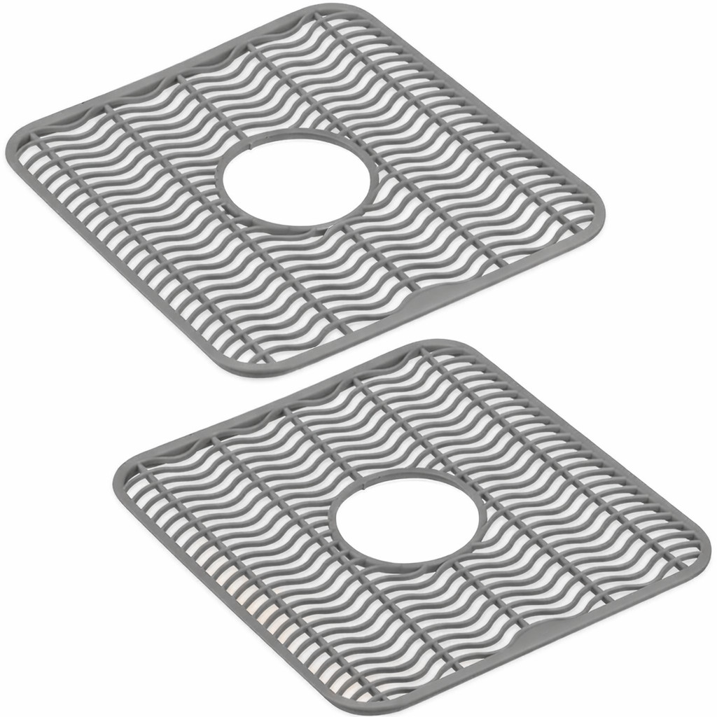 Sink Protector Mat 2 Pack Plastic with Center Drain Cutout Protect Gray 11 x 12" gallery