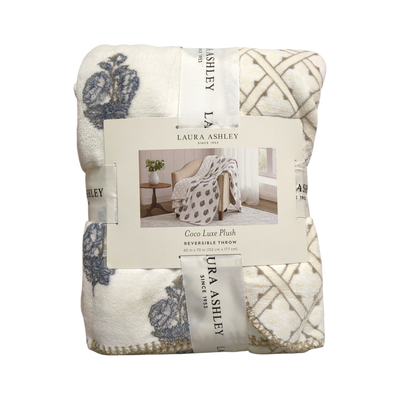 Laura Ashley Coco Luxe Plush Reversible Throw Blanket, 60in x 70in, Neutral gallery