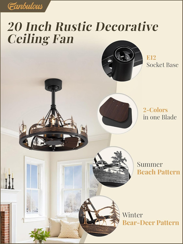 Rustic 20" Ceiling Fan with Light & Remote, Bear & Deer Design for Home gallery