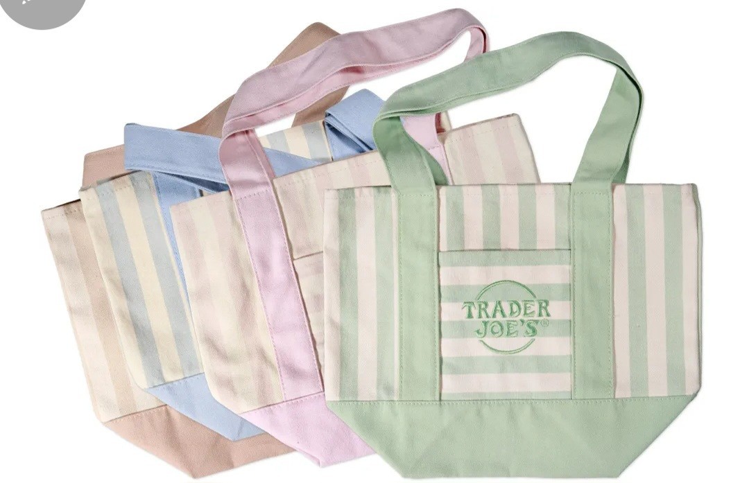 Trader Joe’s Mini Pastel Stripe Canvas Tote Bag Limited Edition Set Of 4 gallery