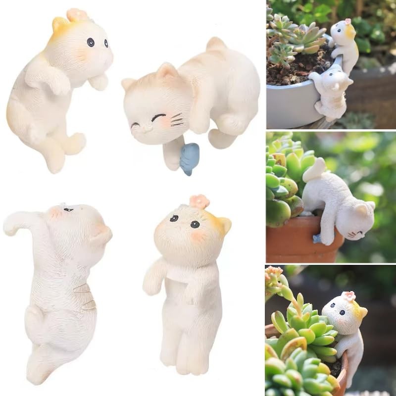 4pcs Climbing Cat Statues For Planter, Cute Animal Figurines Plant Decoration... gallery