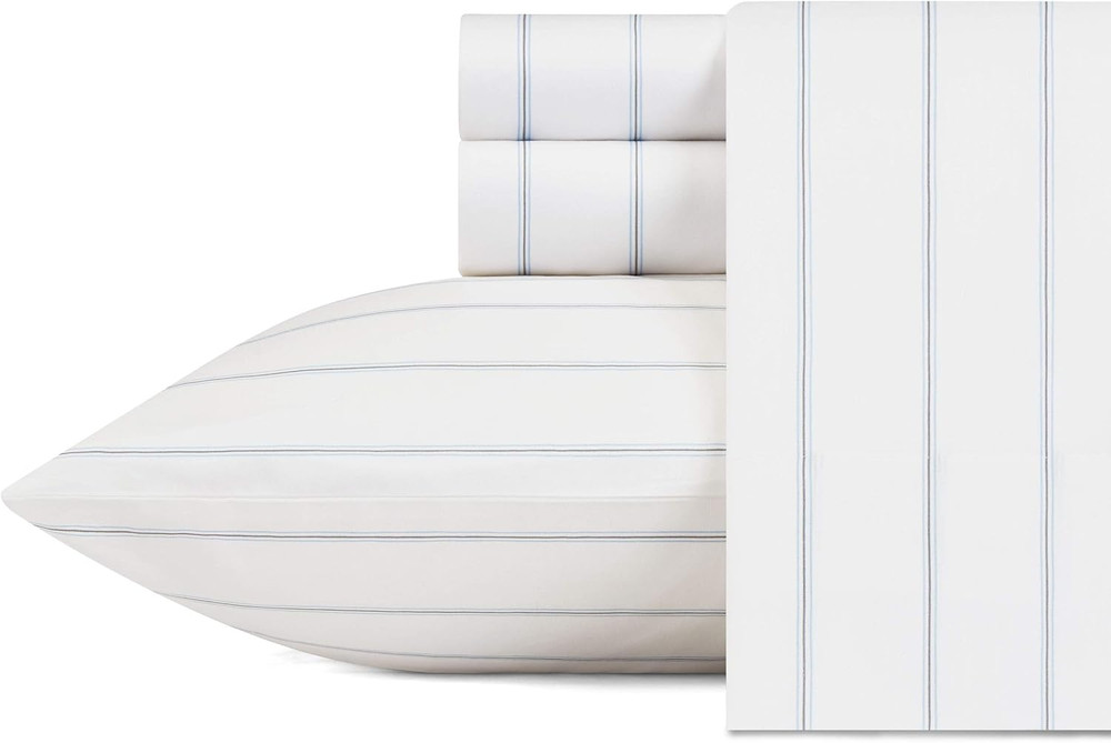 Cooling Queen Size Sheet Set - Crisp Cotton Percale in Skippers Island Blue