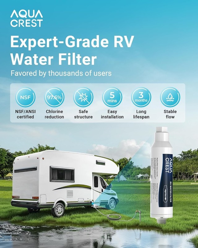 AQUA CREST RV Inline Water Filter 4 Pack with 2 Hose Protector, Reduces Chlorine gallery