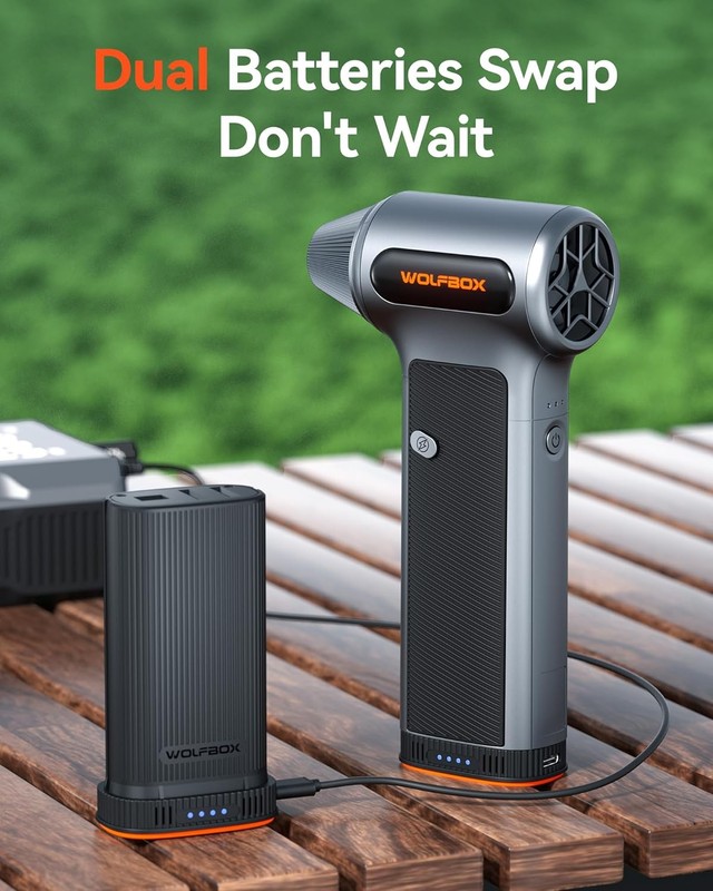 WOLFBOX MF200-2PK Compressed Air Duster Turbo Fan 2 Swappable Battery Packs&Case gallery