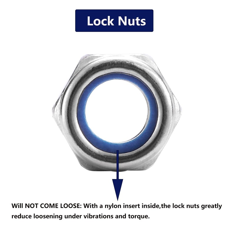 M10 x 1.5mm Nylon Insert Hex Lock Nuts 100Pcs 304 Stainless Steel M10, Silver gallery