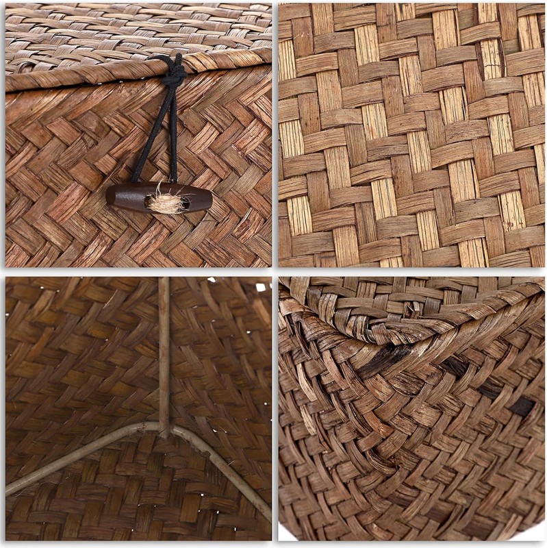 Wicker Shelf Baskets Bin with Lid, Handwoven Seagrass Basket Storage Bins gallery