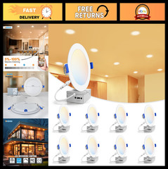 8 Pack 6″ Dimmable LED Recessed Lighting, 5CCT 2700K-5000K, 1080LM Canless Downl