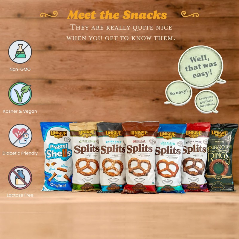 Unique Snacks Unsalted Splits Pretzels, Homestyle Baked, Certified OU Kosher ... gallery