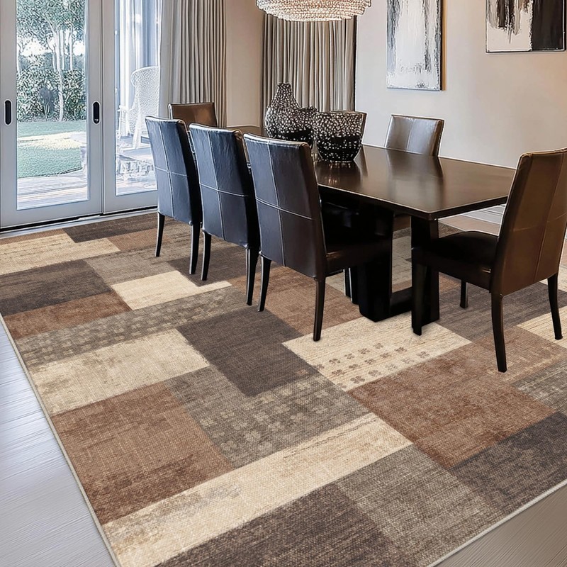 QDUIDU Modern Geometric Patchwork Area Rug 5'x7' Beige for Living Room gallery