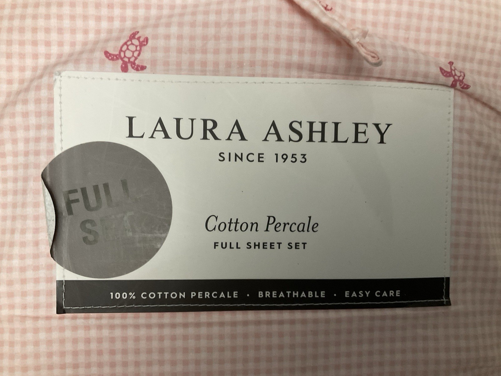 Laura Ashley Full Sheet Set Pink Gingham Print Cotton Percale NWT Turtles gallery