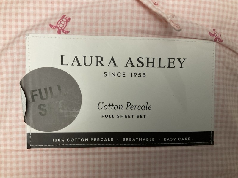 Laura Ashley Full Sheet Set Pink Gingham Print Cotton Percale NWT Turtles gallery