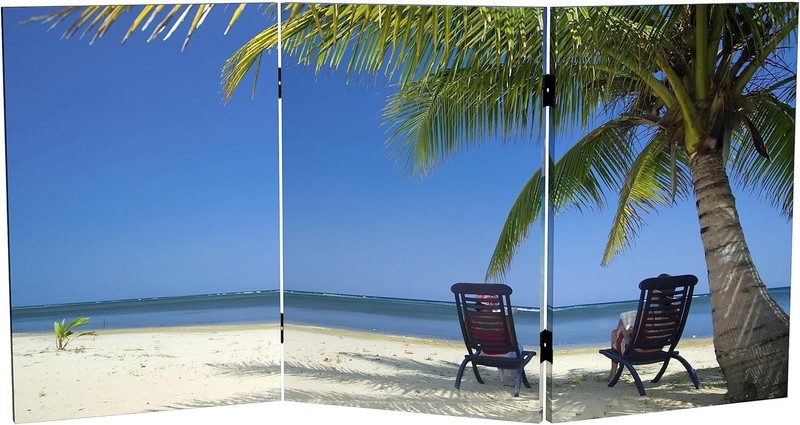Red Lantern 2ft 3-Panel Folding Screen Beach Canvas Room Divider Blue 47"W NEW gallery