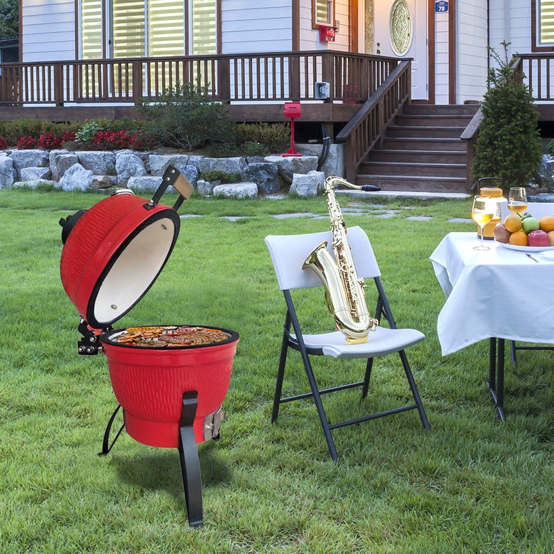 13in Round Ceramic Charcoal Grill Orange gallery
