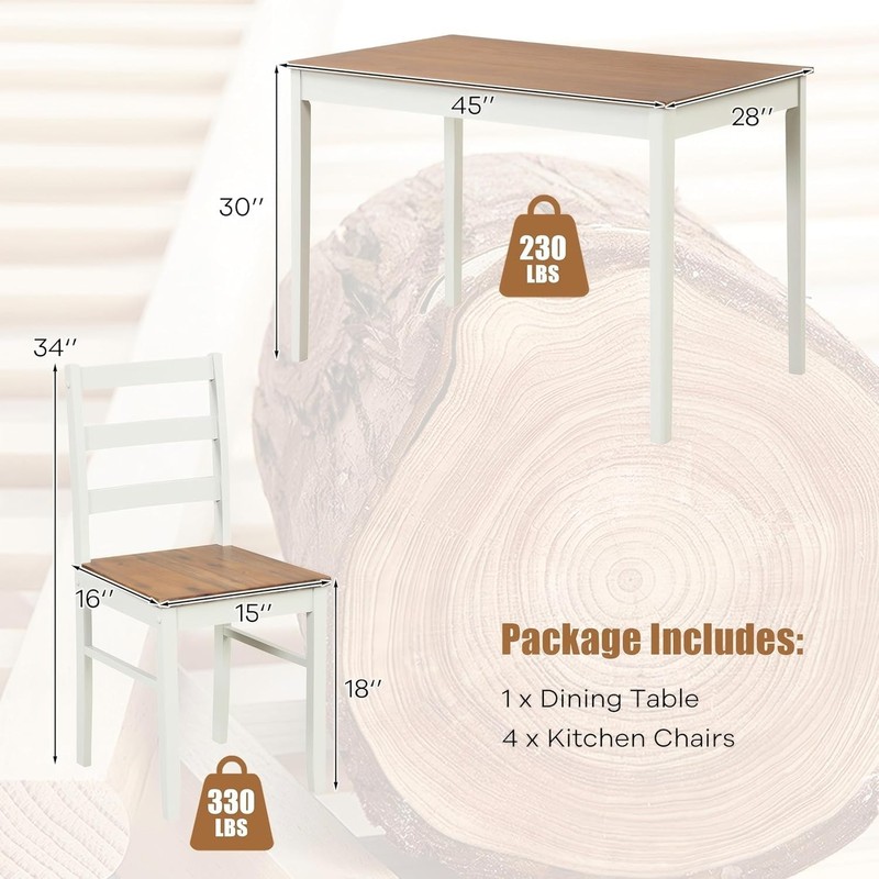 Dining Table Set for 4, Solid Wood Kitchen Table and Chairs, Farmhouse Dinett... gallery