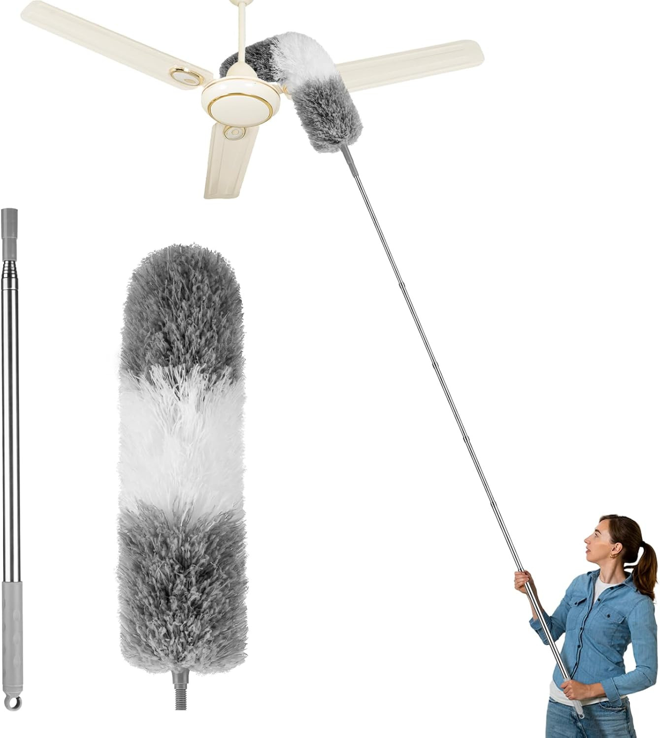 Feather Duster 100in Extendable Pole Bendable Head for Ceiling Fan Dusting Home! gallery