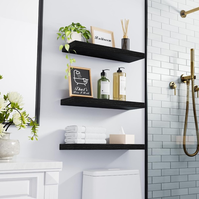 Floating Shelves for Wall, Wall Mounted Rustic Wood Shelves for Bathroom, Bed... gallery