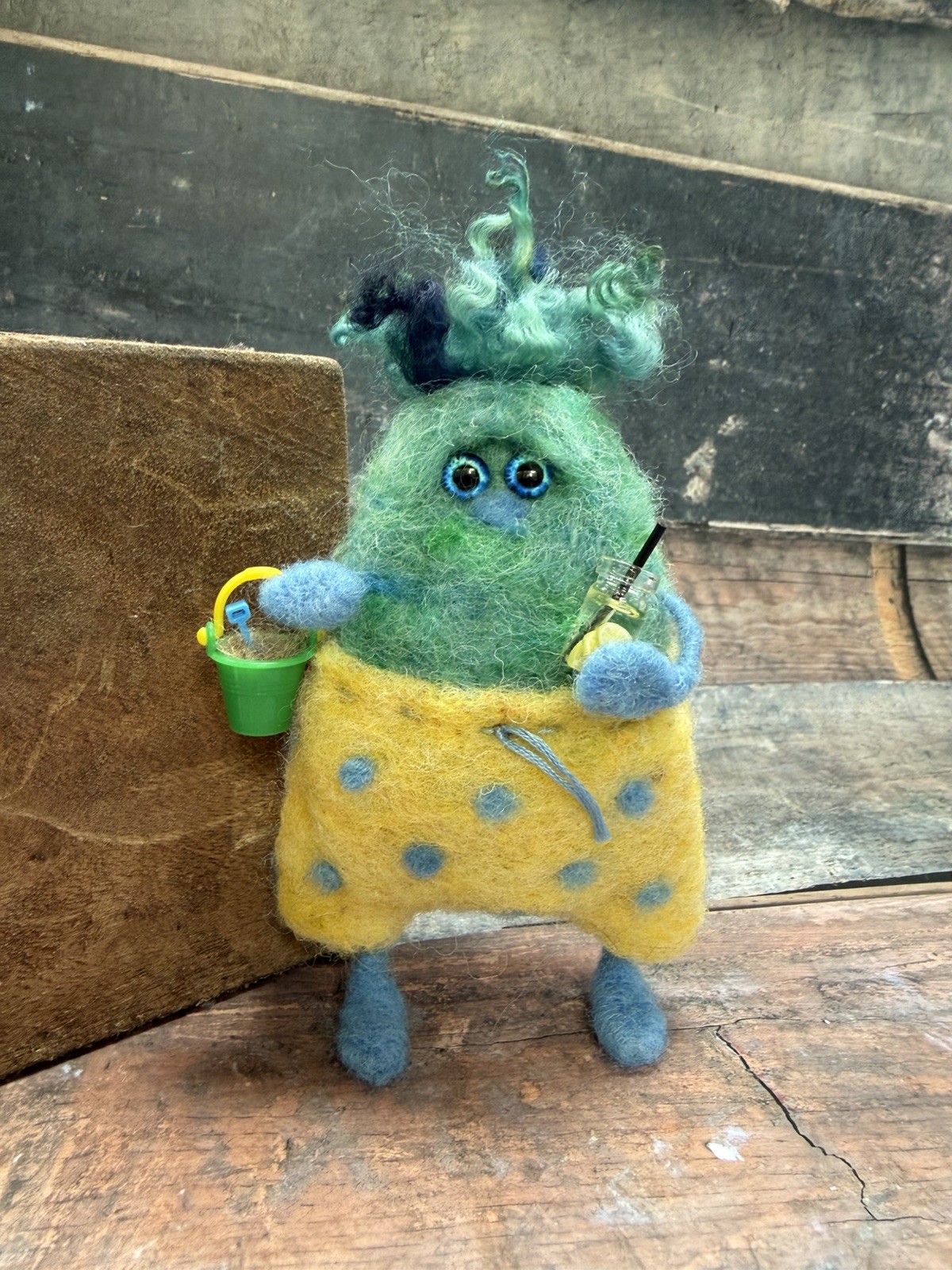 Handmade Felted Wool Whimsical Beach Monster Summer Decor Ornament Shelf Sitter gallery