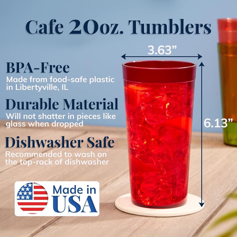 Cafe Break-Resistant Plastic 20oz Restaurant-Quality Beverage Tumblers | Set of gallery