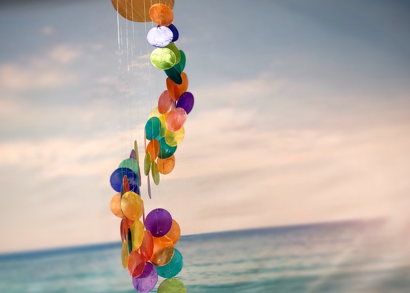 Rainbow Spiral Round Cut Capiz Wind Chime (1 chime approx. 25 x 5 inches) gallery