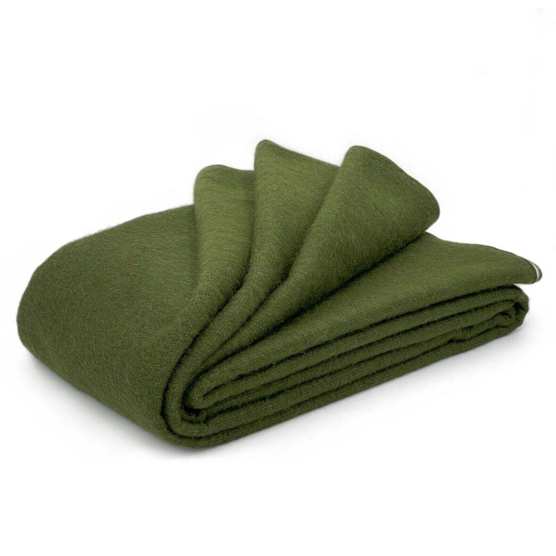 EXTRA LARGE SOFT & WARM ALPACA WOOL BLANKET 76x91" OLIVE GREEN SOLID PATTERN gallery