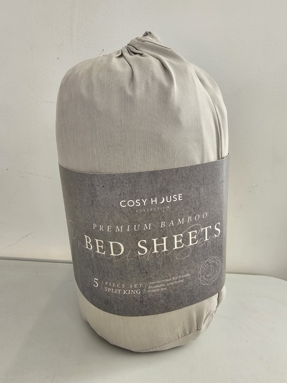 Cosy House Collection Bamboo SPLIT KING 5pc Sheet Set Corner Straps silver gallery
