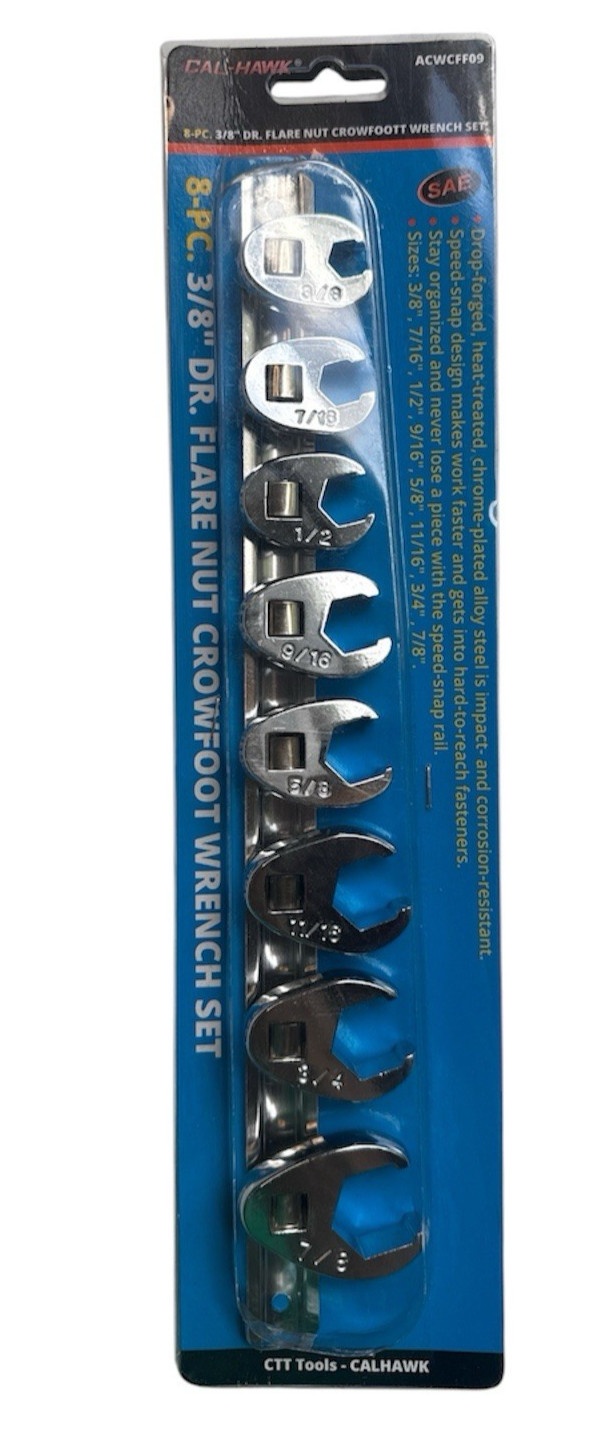 Cal-Hawk 3/8" Drive Flare Nut 8pc Wrench Set Crome Plated Steel ~ SAE gallery