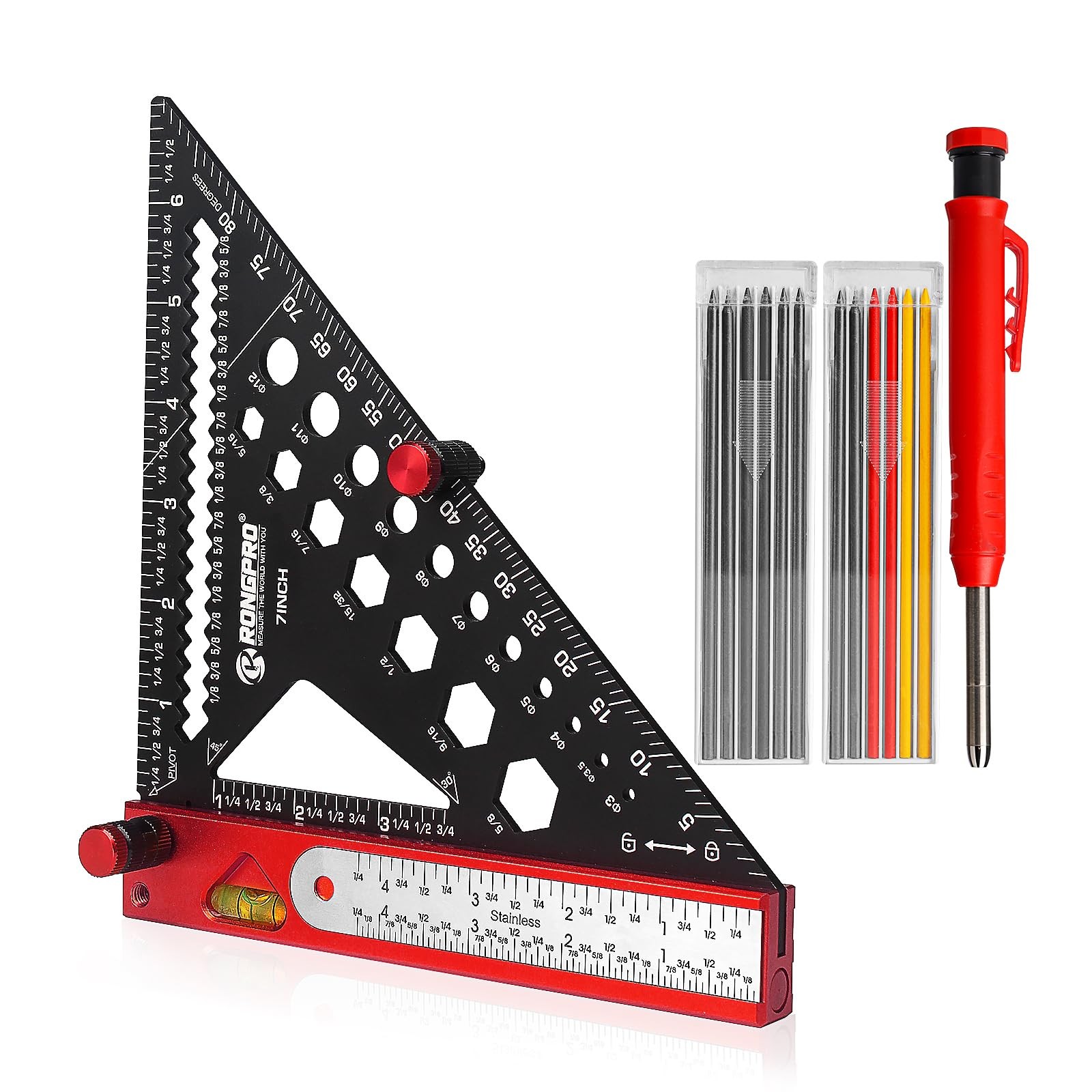 8 in 1 Rafter Square with Carpenter Pencil, 7in Multi-Purpose Carpenter Square T gallery