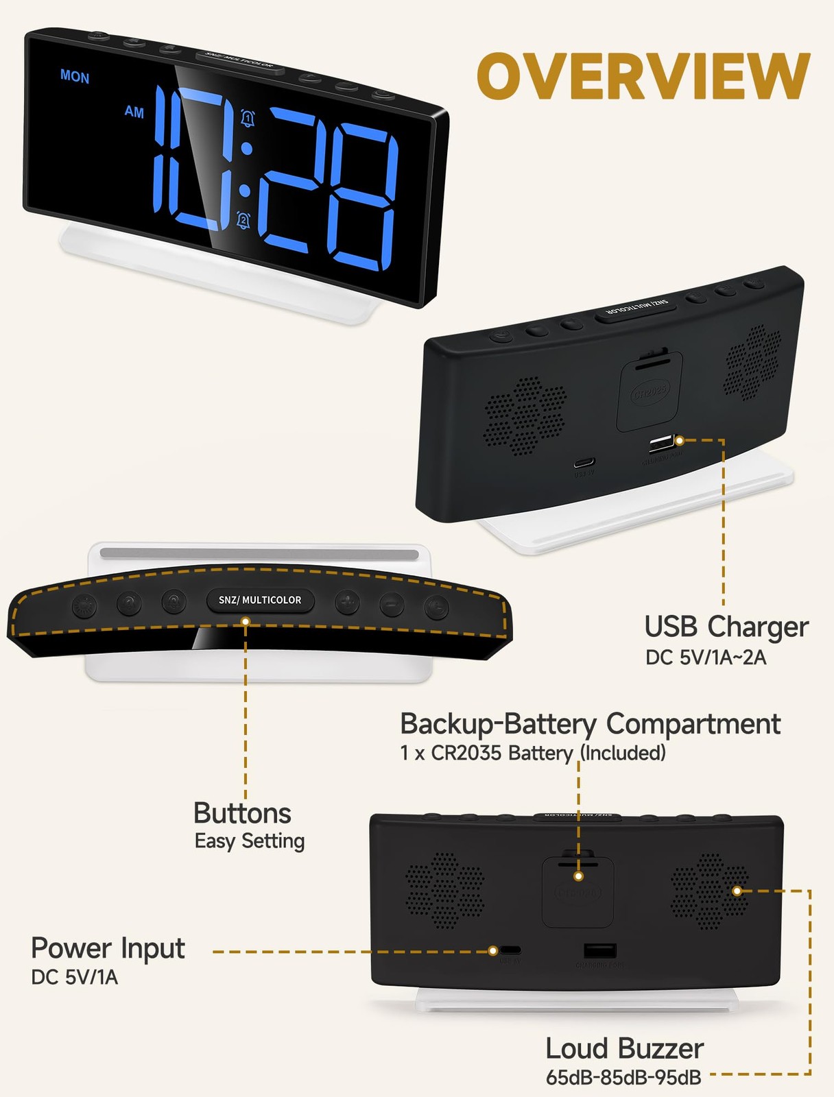 Extra Loud Alarm Clock for Heavy Sleepers AdultsTeensKidsRainbow Clock for gallery