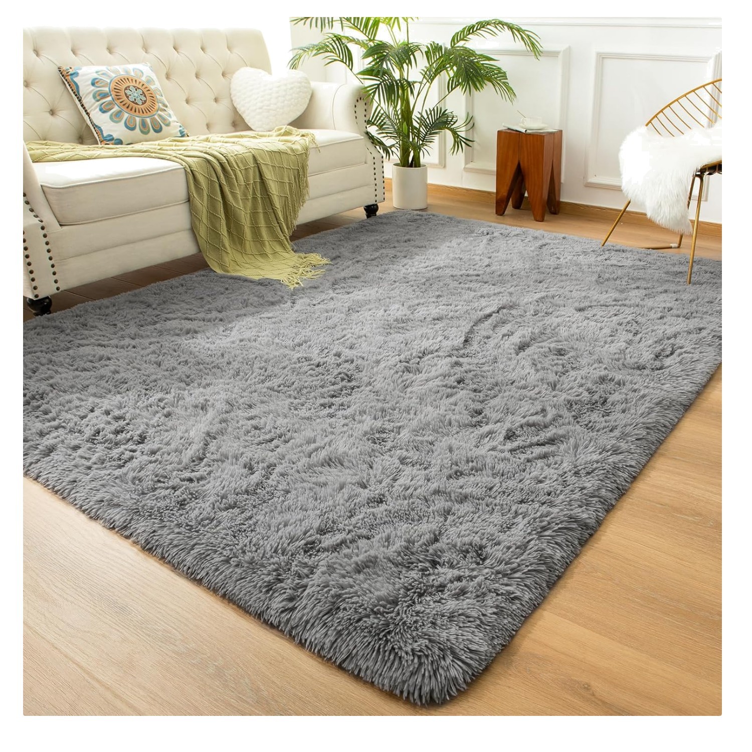 Modern 5' x 8' Indoor Grey Fluffy Rug - Non-Slip Shaggy Carpet for All Rooms gallery