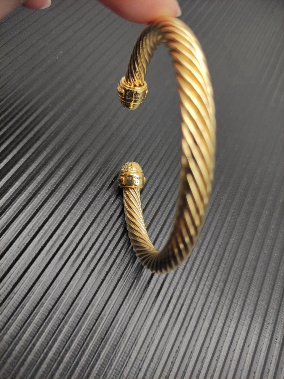 David Yurman 18k Yellow Gold Cable Cuff Bracelet w/ Round Pavé Diamonds gallery