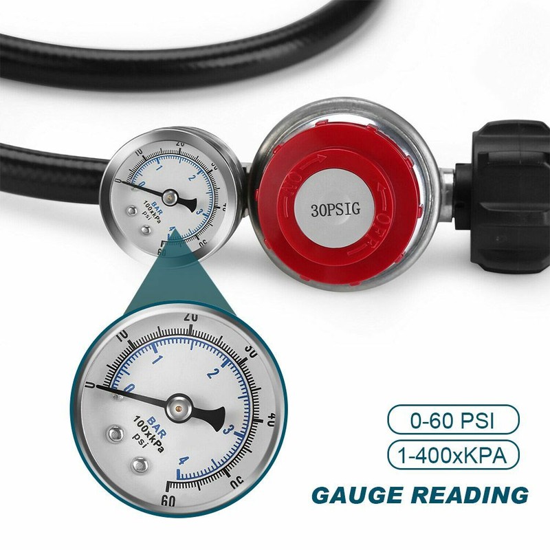 4ft High Pressure 0-30PSI Adjustable Propane Gas Regulator w/ Hose and PSI Gauge gallery