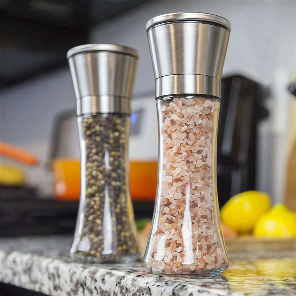 Premium Stainless Steel Salt and Pepper Grinder Shaker Mill Vintage Glass Bottle gallery