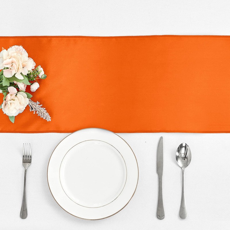 Orange Satin Table Runner 4-Pack 12x108 Inch Long Silk for Wedding Banquet gallery