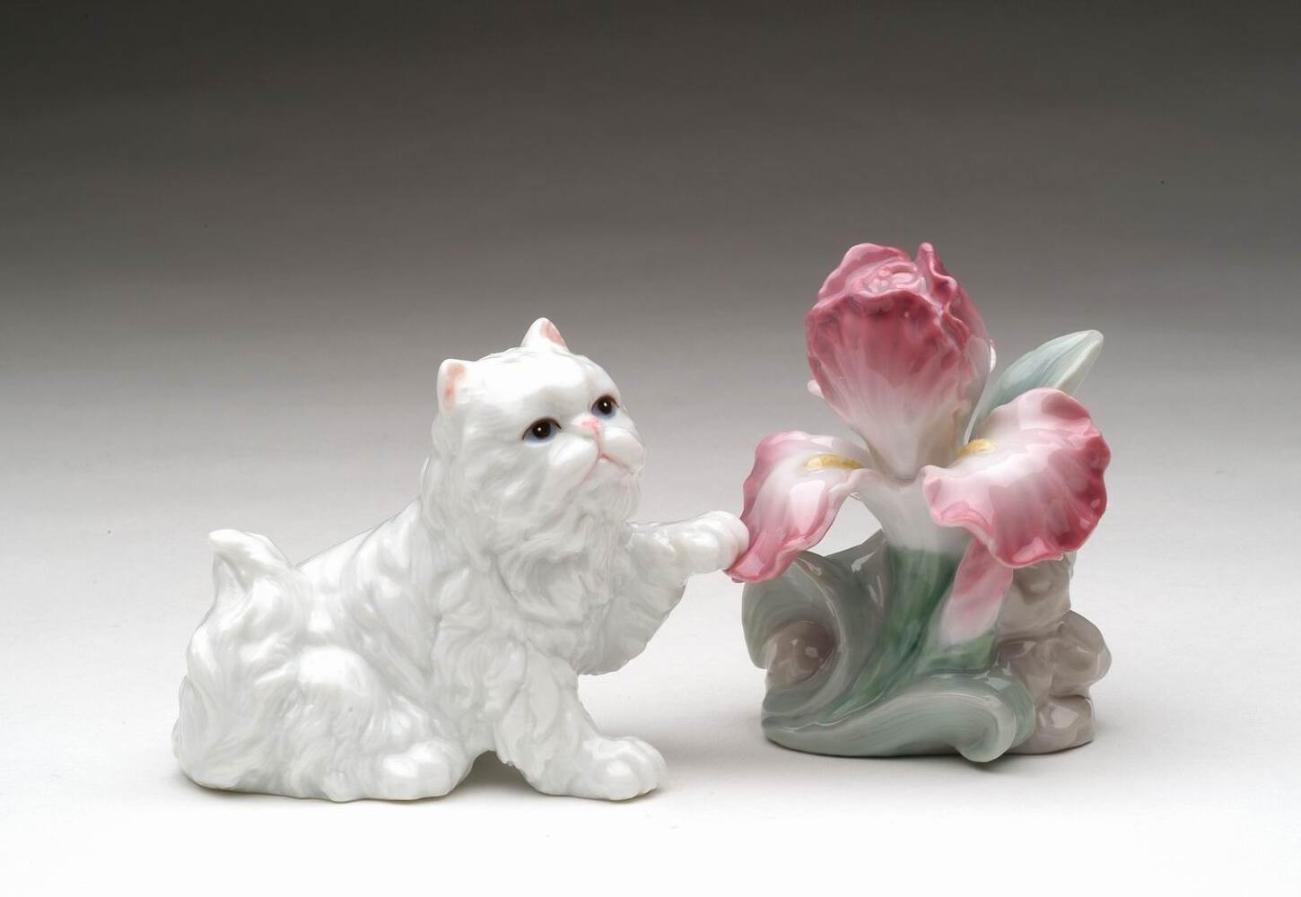 Ceramic Persian Cat and Iris Flower Salt & Pepper, Home Décor, Gift for Her, Gif gallery