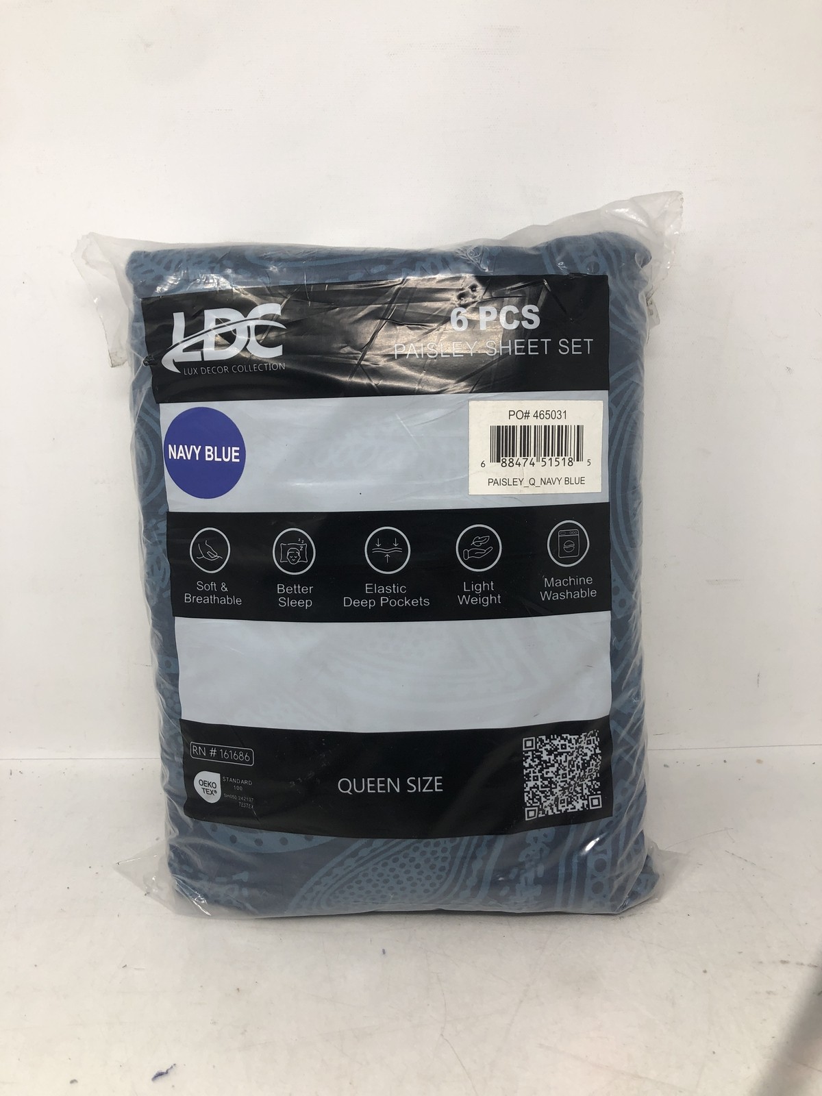 LUX Décor Paisley Queen Sheet Set, 6 PC Soft Microfiber-Paisley Navy Blue Queen gallery