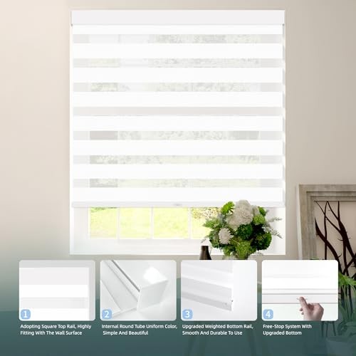 Cordless Zebra Blinds for Windows (35" W X 72" H, 35"W x 72"H Light White gallery