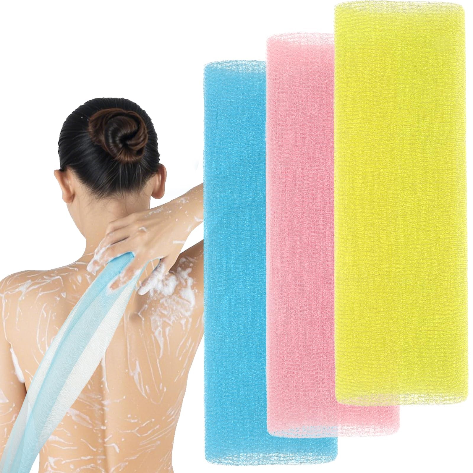 3 Pcs Exfoliating Washcloth, 35 Inch Exfoliating Bath Cloth Body Scrubber Was... gallery