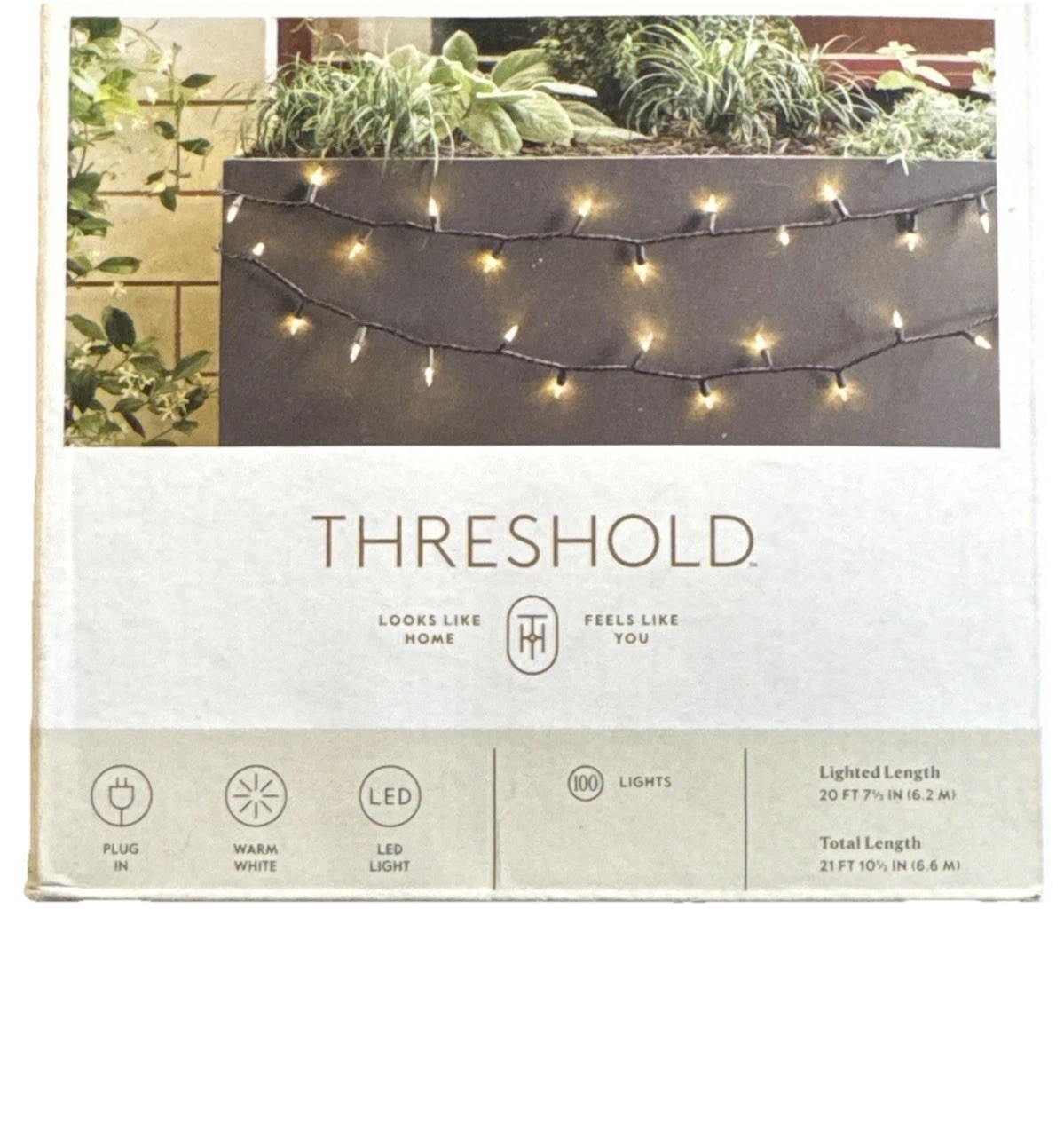 Threshold LED String Lights 21FT Indoor Outdoor Plug In Warm White 100 LED New gallery