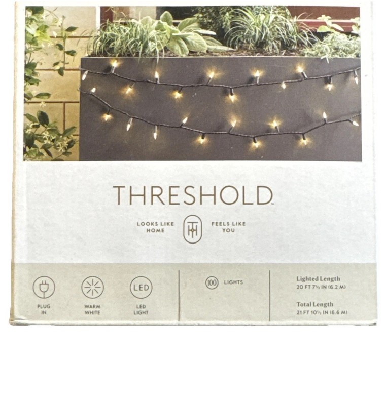 Threshold LED String Lights 21FT Indoor Outdoor Plug In Warm White 100 LED New gallery
