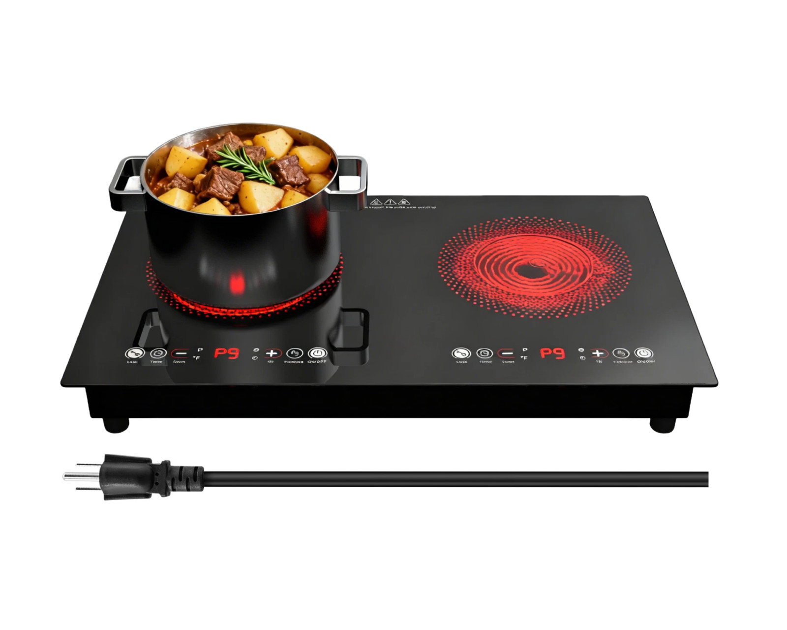 24" Electric Ceramic Cooktop Built-in Stove 2 Burners 2400W Plug-in Cooker 110V gallery