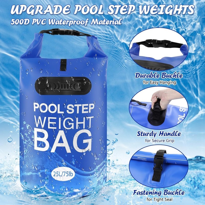 2 Pack 25L Waterproof Pool Step Weights - Durable 75lbs Capacity Blue Bags gallery